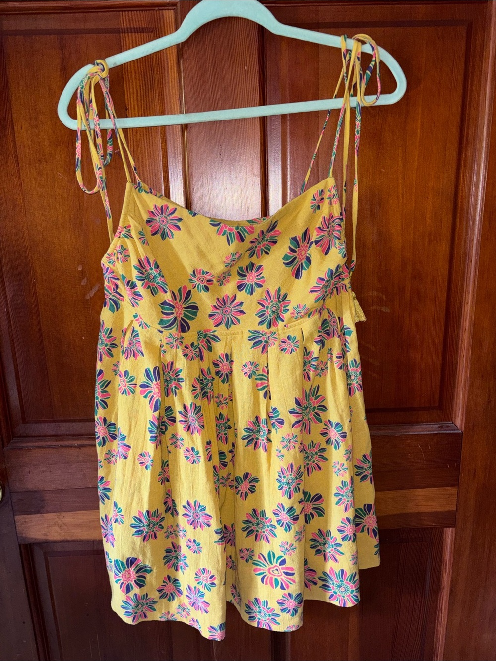 Free People Yellow Floral Tie-Strap tank top